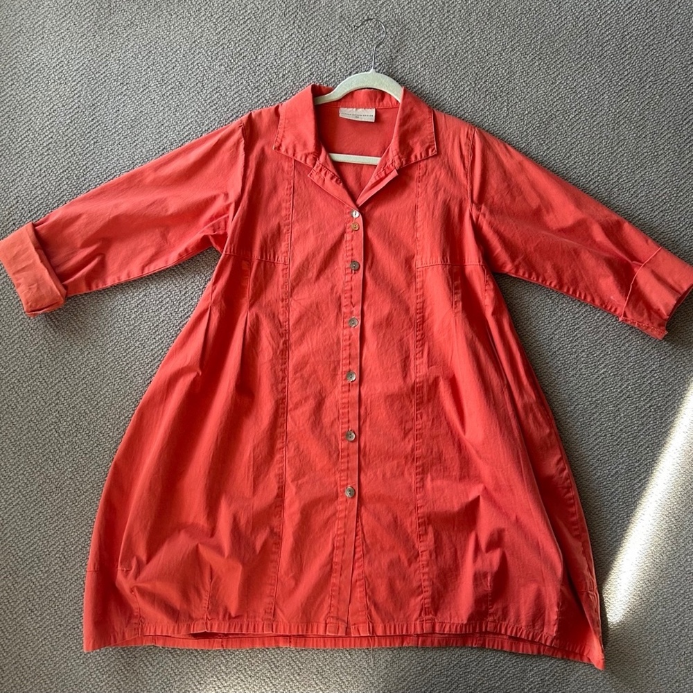 Coral Midi Button-Up Smock Dress